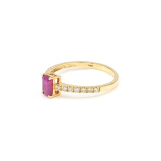 Octagon Gemstone Ring In 18k Yellow Gold Burma Ruby And Dainty Diamond Women Rings