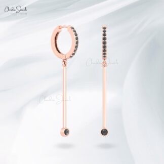 Round Black Diamond Bezel Set Hoops In 14k Solid Gold Dangle Hinge Back Hallmark Earrings