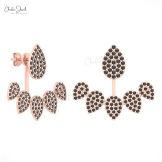 Diamond Cuff Jackets Earrings In Real 14k Gold Black Diamond Detachable Dainty Studs