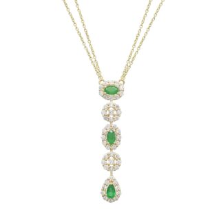 Multi Halo Diamond Necklace In 14k Yellow Gold Emerald And Diamond Verified Chain Necklaces