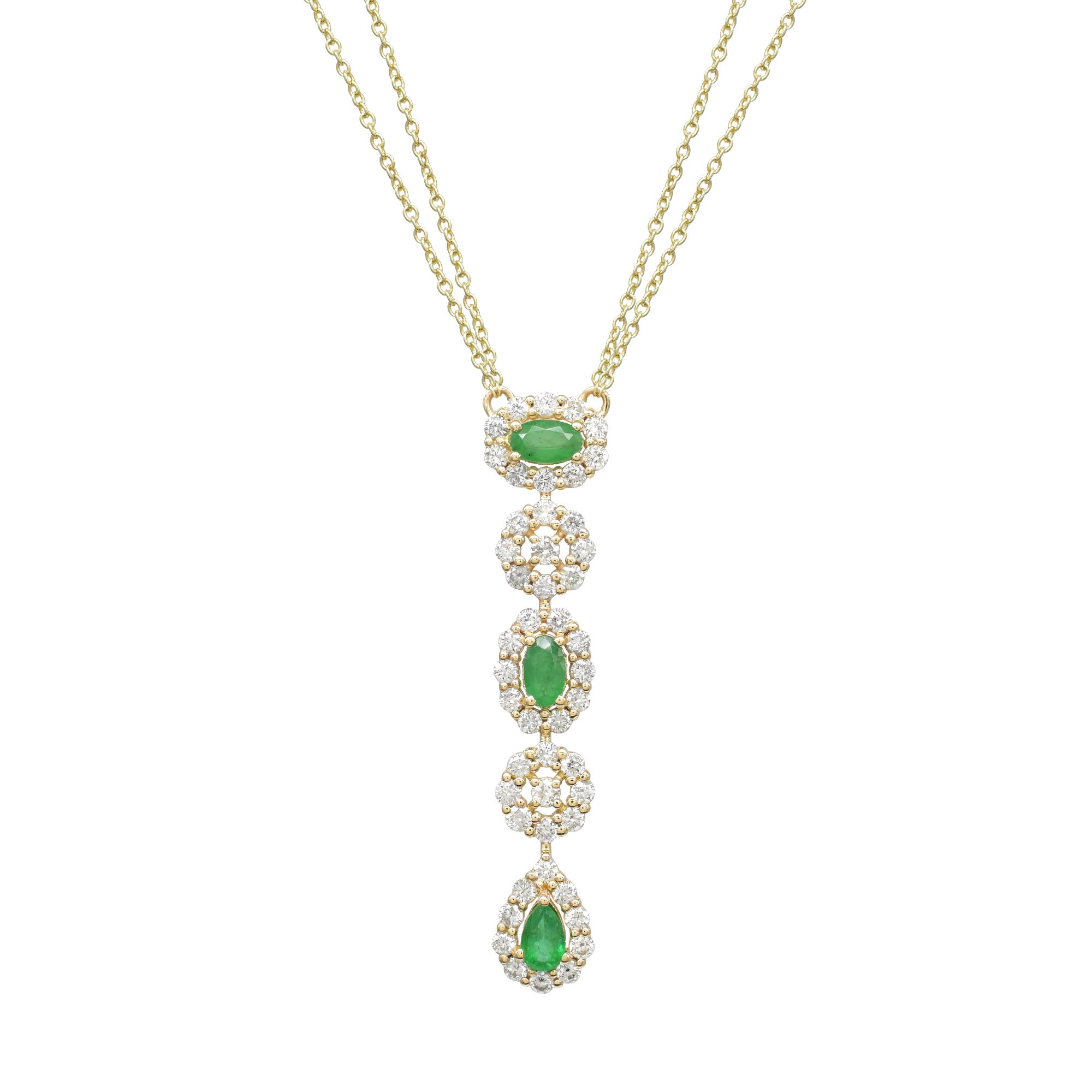 Multi Halo Diamond Necklace In 14k Yellow Gold Emerald And Diamond Verified Chain Necklaces
