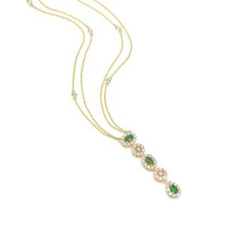 Multi Halo Diamond Necklace In 14k Yellow Gold Emerald And Diamond Verified Chain Necklaces