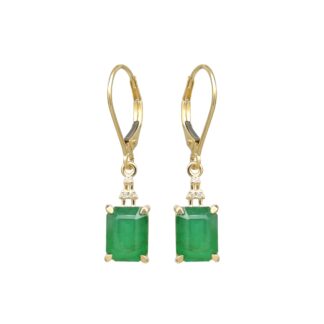 IGI Certified Dangle Earring With 9x7mm Emerald & Diamond 14k Yellow Gold Earrings For Her
