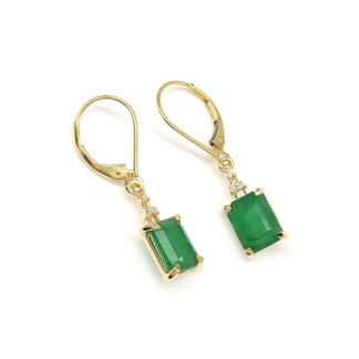 IGI Certified Dangle Earring With 9x7mm Emerald & Diamond 14k Yellow Gold Earrings For Her