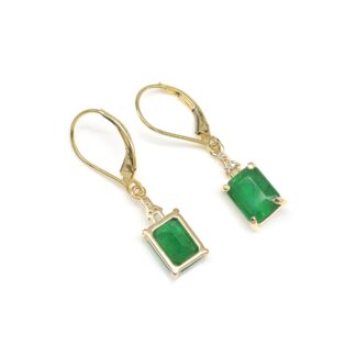 Octagon Emerald Dangle Earrings In 14k Yellow Gold G-H Diamond Lever Back Women Earring