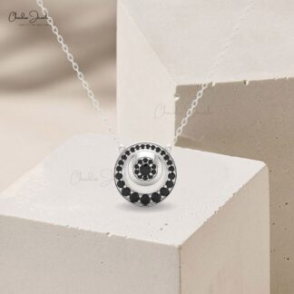 Dainty Cluster Women Necklace In Solid 14k Gold Black Diamond Halo Chain Necklaces