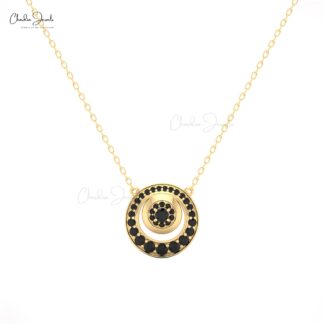 Dainty Cluster Women Necklace In Solid 14k Gold Black Diamond Halo Chain Necklaces