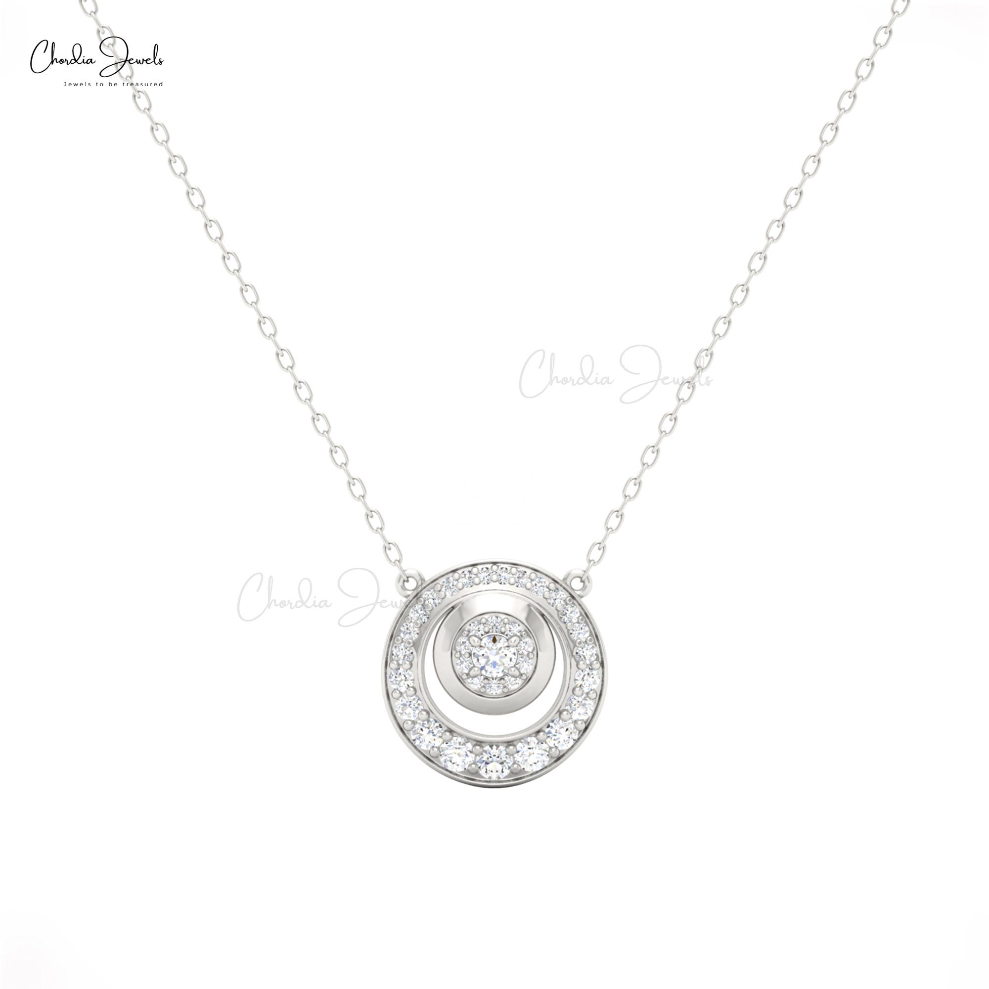 Delicate Circle Chain Necklace With 0.37 Ct White Diamond 14k Real Gold Cluster Necklaces