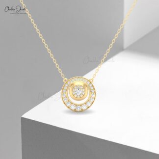 Delicate Circle Chain Necklace With 0.37 Ct White Diamond 14k Real Gold Cluster Necklaces