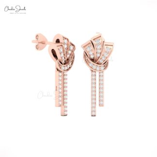 Diamond Bar Push Back Stud With 1.2mm White Diamond Round 14k Pure Gold Earrings For Her