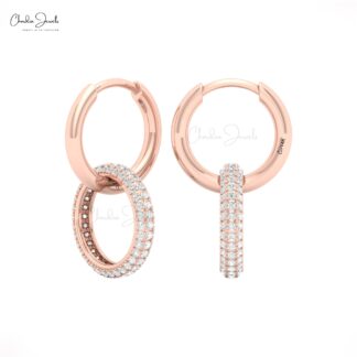 Real 14k Gold Open Circle Hoops With 0.81 CTW White Diamond Pave Set Handmade Earrings