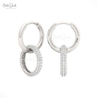 Real 14k Gold Open Circle Hoops With 0.81 CTW White Diamond Pave Set Handmade Earrings