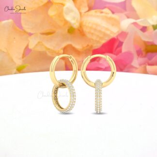 Real 14k Gold Open Circle Hoops With 0.81 CTW White Diamond Pave Set Handmade Earrings