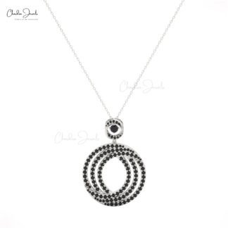 Cluster Dangle Pendant With 3.5mm Black Diamond Inter Circle Necklace In 14k Solid Gold