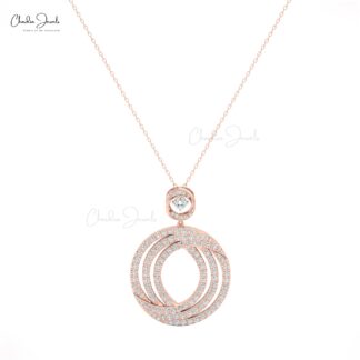 Intertwined Circles Pendant In 14k Real Gold G-H Diamond 2.23 Ct Round Cut Open Necklace