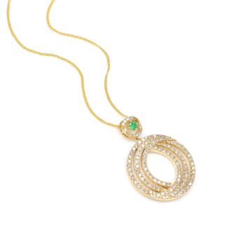 Swirl Diamond Certified Pendant With 3.5mm Emerald Gemstone 14k Yellow Gold Dangle Pendants