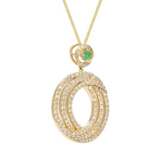 Swirl Diamond Certified Pendant With 3.5mm Emerald Gemstone 14k Yellow Gold Dangle Pendants