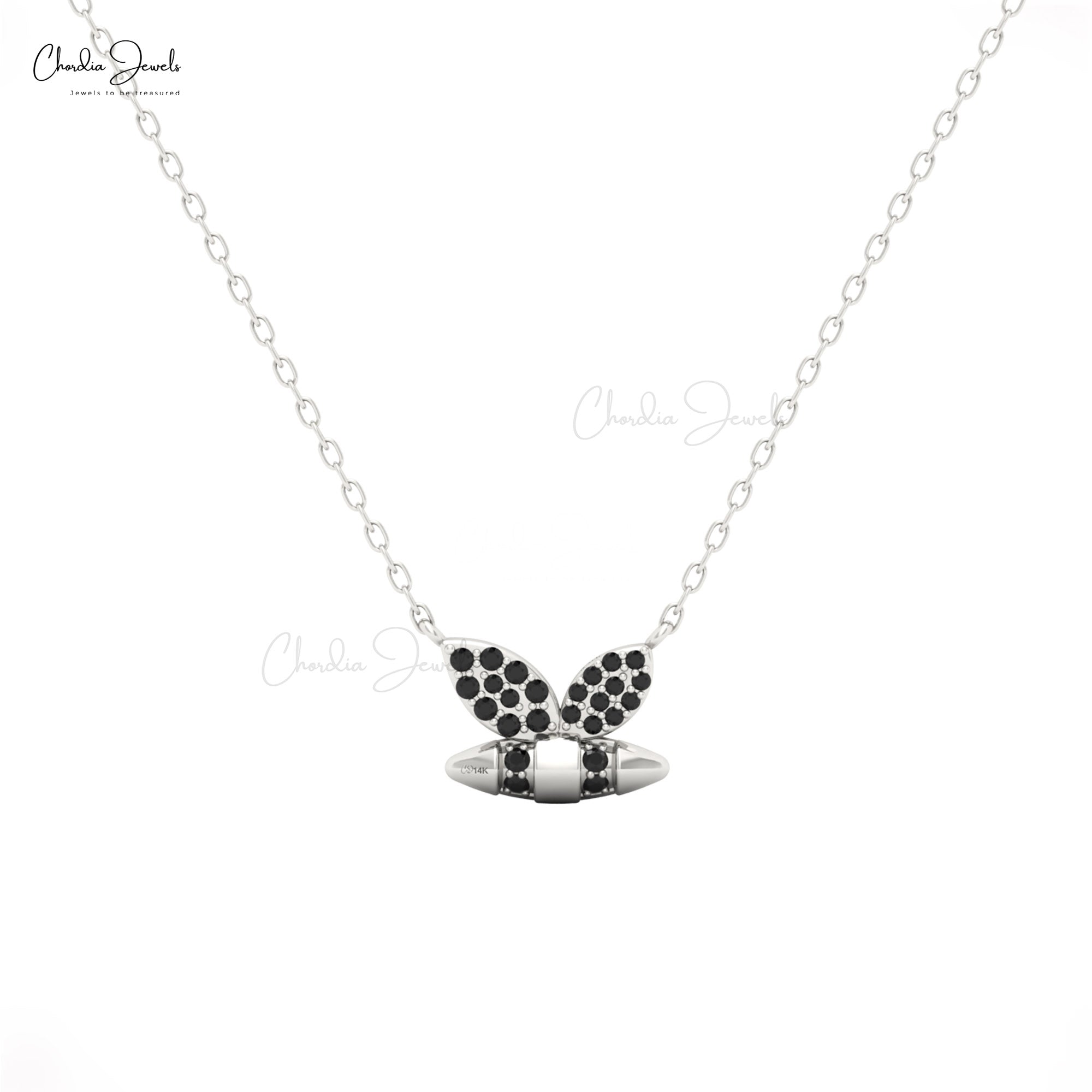 Solid 14k Gold Cluster Necklace With 0.15 Ct Black Diamond Pav Bumblebee Chain Necklaces