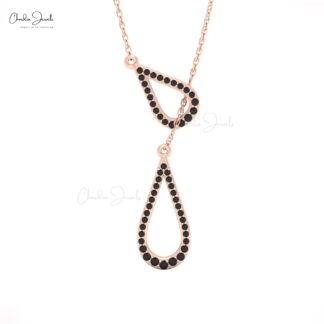 Delicate Lariat Drop Necklace In 14k Real Gold Black Diamond 0.31 Ct Thin Chain Necklaces
