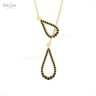 Delicate Lariat Drop Necklace In 14k Real Gold Black Diamond 0.31 Ct Thin Chain Necklaces