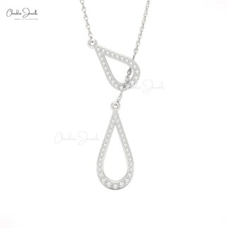 Pure 14k Gold Y Drop Necklace With White Diamond Round Cut Lariat Hallmark Necklace