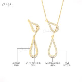 Pure 14k Gold Y Drop Necklace With White Diamond Round Cut Lariat Hallmark Necklace
