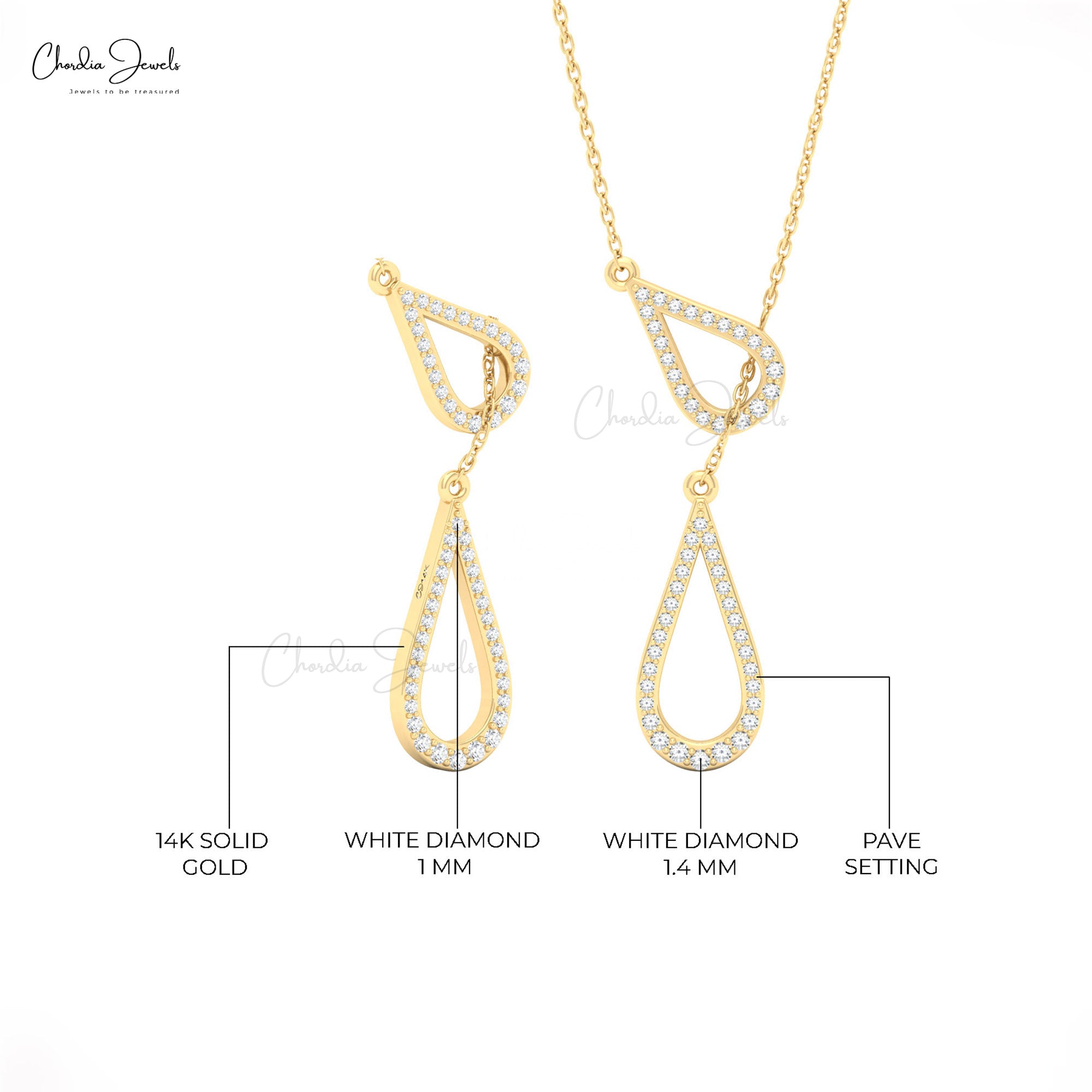 Pure 14k Gold Y Drop Necklace With White Diamond Round Cut Lariat Hallmark Necklace