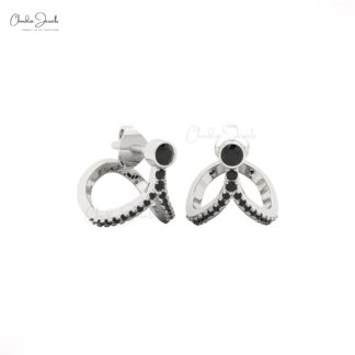 Dainty Curved Earrings In 14k Solid Gold Black Diamond 3mm Round Cut Bezel Set Studs