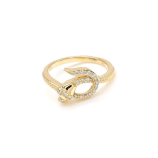 IGI Certified Snake Style Ring In 14k Yellow Gold Diamond 0.18 Ct Round Cut Unique Rings