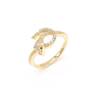 IGI Certified Snake Style Ring In 14k Yellow Gold Diamond 0.18 Ct Round Cut Unique Rings