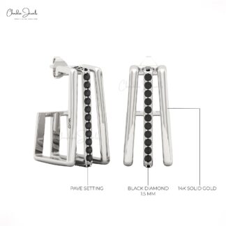 Delicate Tiny Line Bar Earrings In Solid 14k Gold Black Diamond Handmade Wedding Studs