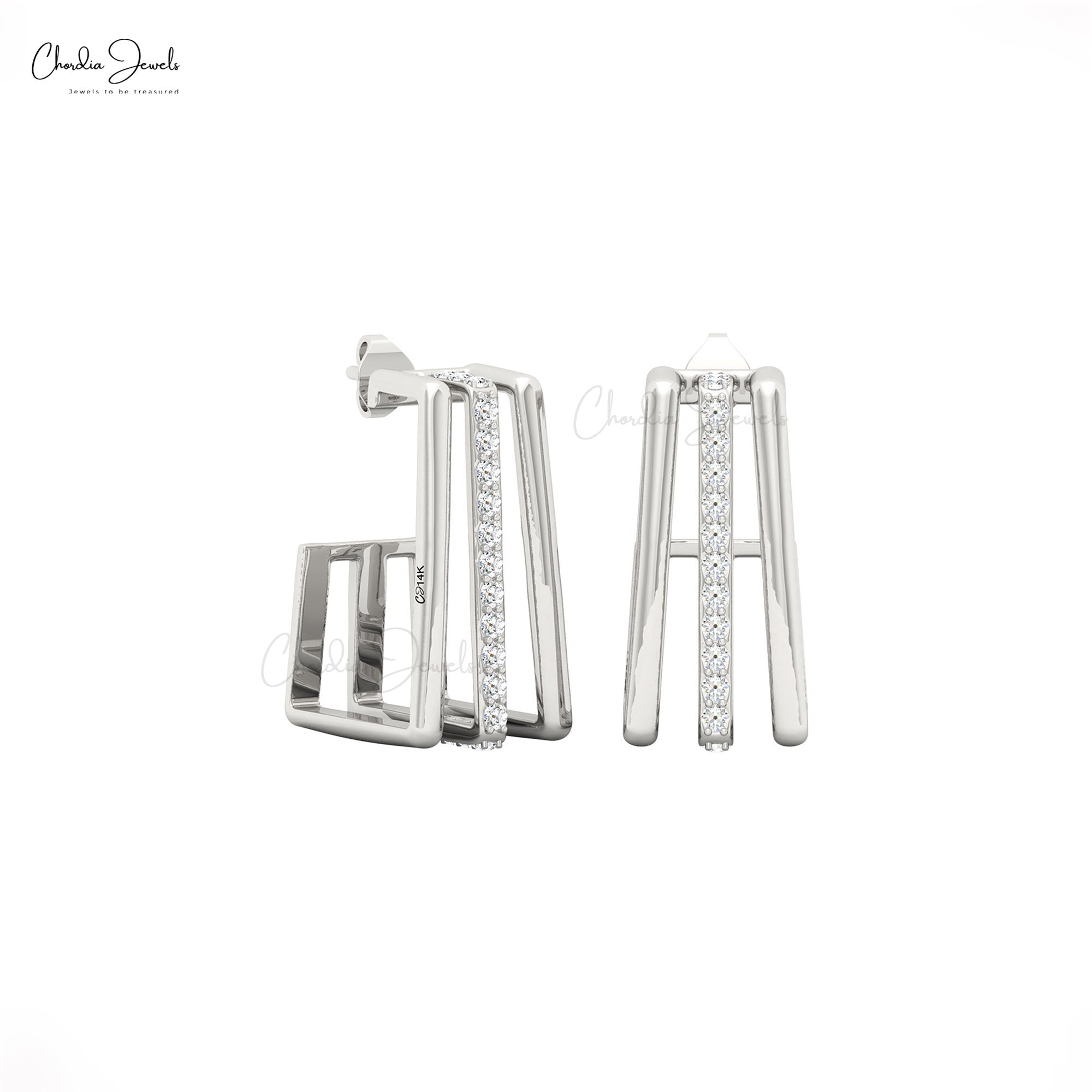 Round Cut Ear Cuff Studs With 0.54 Ct White Diamond Pave In 14k Real Gold Women Earrings