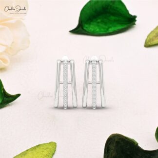 Round Cut Ear Cuff Studs With 0.54 Ct White Diamond Pave In 14k Real Gold Women Earrings