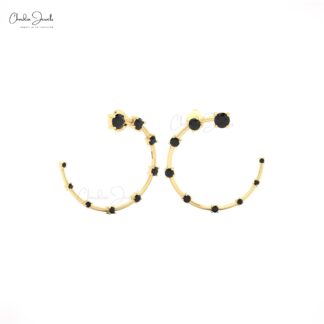 Pure 14k Gold Constellation Stud With AAA Black Diamond Celestial Ear Cuff Unique Earrings