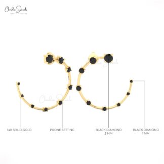 Pure 14k Gold Constellation Stud With AAA Black Diamond Celestial Ear Cuff Unique Earrings