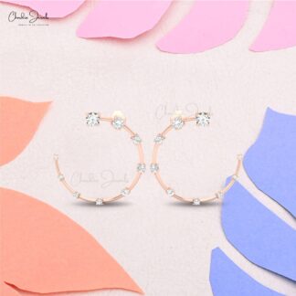 Half Moon Constella Earring In 14k Real Gold White Diamond 0.36 Ct Round Bridal Studs