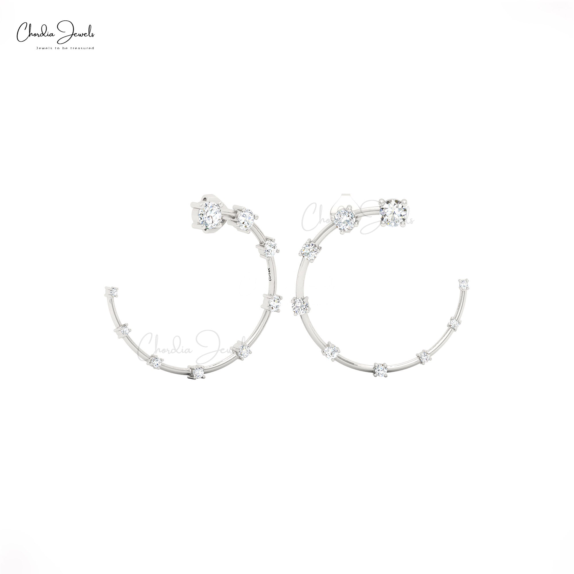 Half Moon Constella Earring In 14k Real Gold White Diamond 0.36 Ct Round Bridal Studs