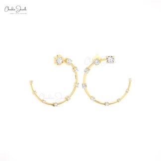 Half Moon Constella Earring In 14k Real Gold White Diamond 0.36 Ct Round Bridal Studs