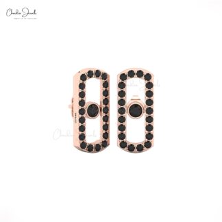 Rectangle Halo Earrings With 0.78 Ct Black Diamond Pave In 14k Solid Gold Move Uno Studs