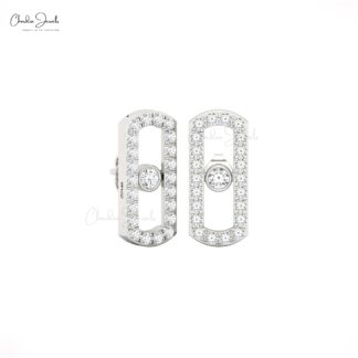 Round Cut Move Uno Studs In 14k Real Gold White Diamond Push Back Minimalist Earrings