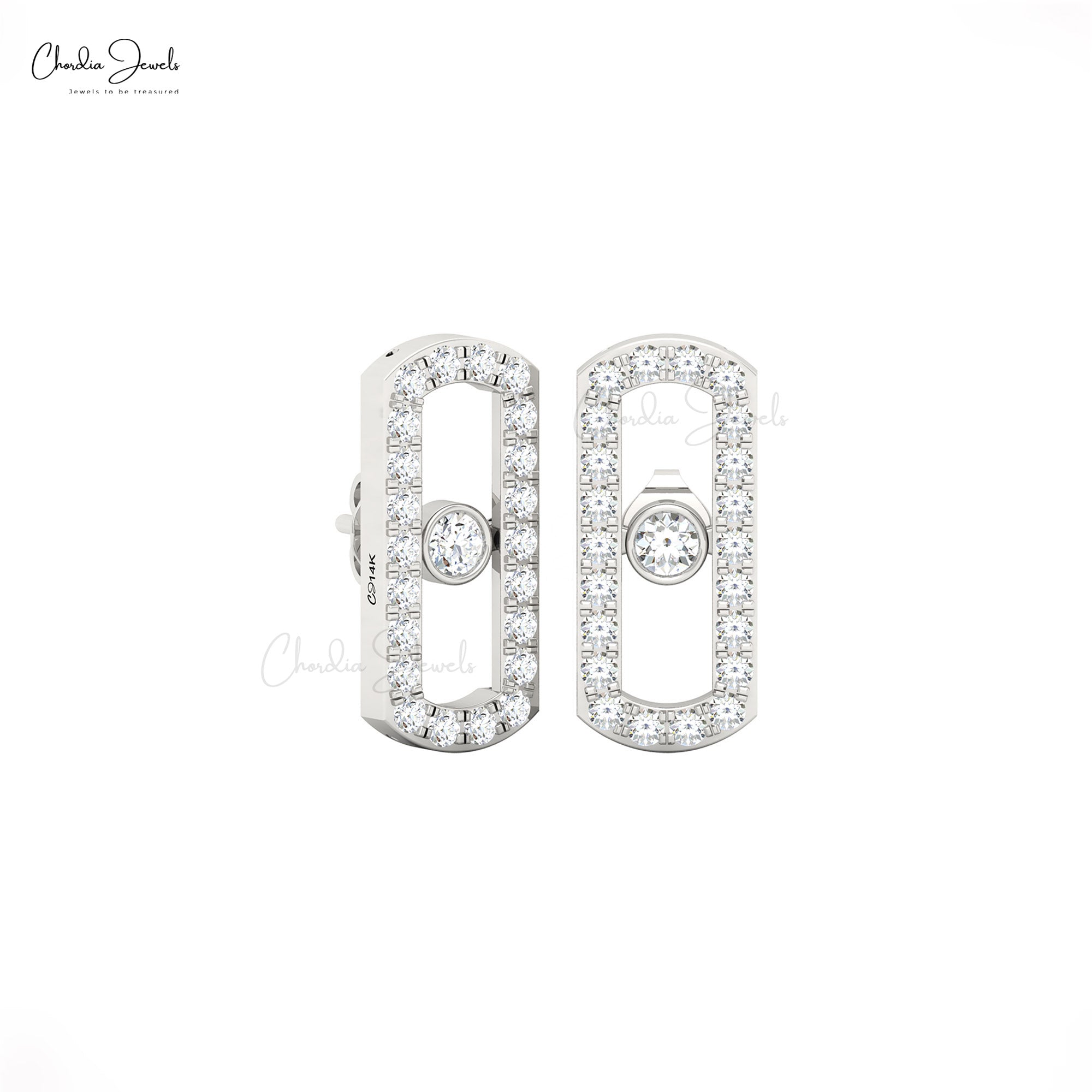 Round Cut Move Uno Studs In 14k Real Gold White Diamond Push Back Minimalist Earrings