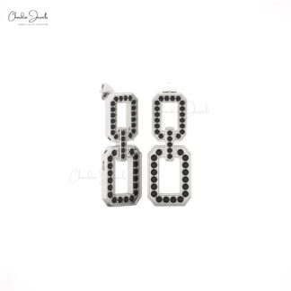 14K Solid Gold Black Diamond Link Drop Earrings for Women