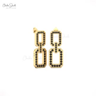 14K Solid Gold Black Diamond Link Drop Earrings for Women