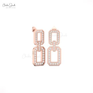 Dainty Link Chain Style Earrings In 14k Solid Gold G-H Diamond Push Back Earrings For Her
