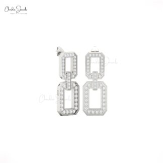 Dainty Link Chain Style Earrings In 14k Solid Gold G-H Diamond Push Back Earrings For Her