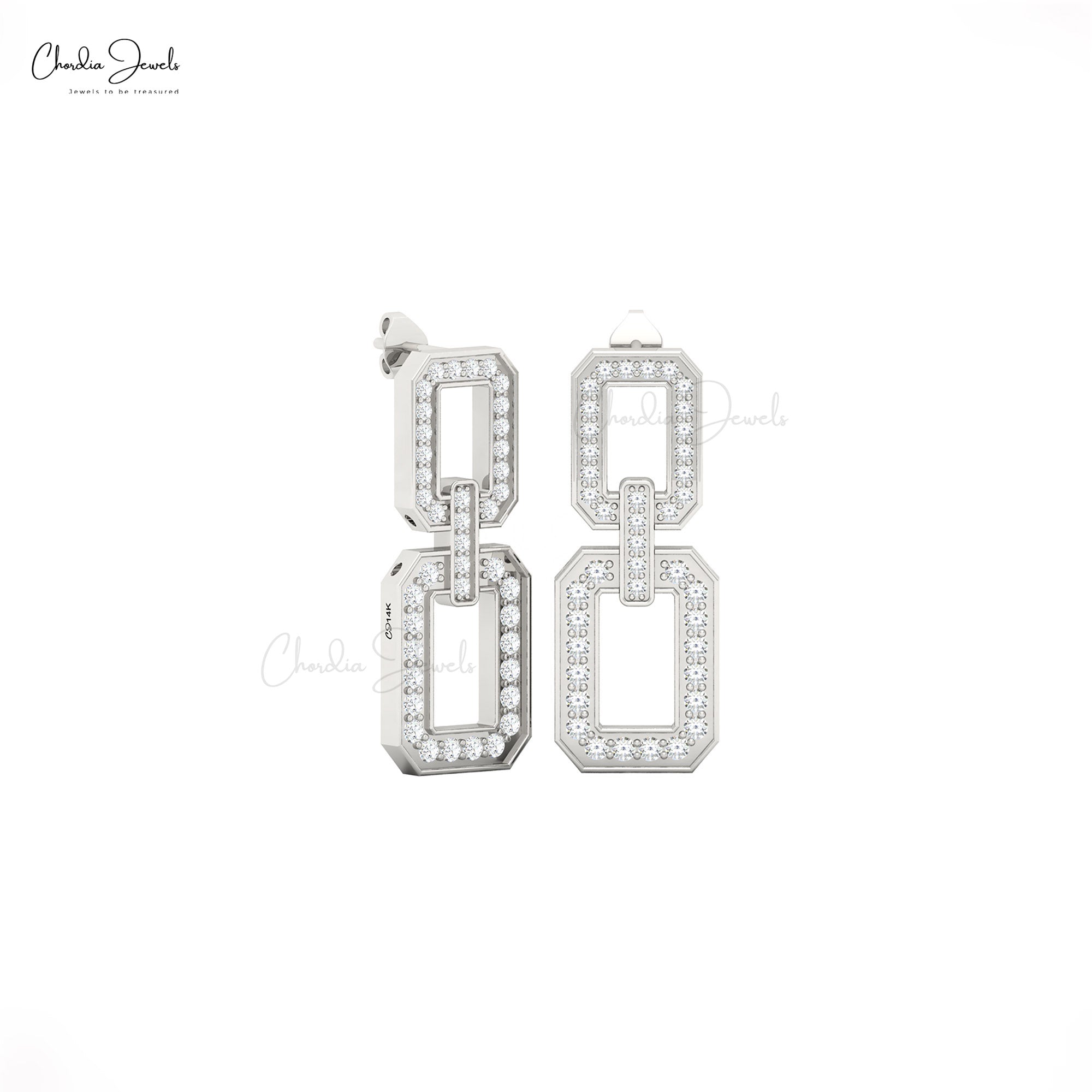 Dainty Link Chain Style Earrings In 14k Solid Gold G-H Diamond Push Back Earrings For Her