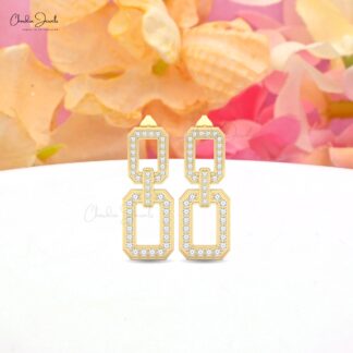 Dainty Link Chain Style Earrings In 14k Solid Gold G-H Diamond Push Back Earrings For Her