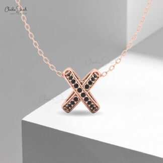 Rose Gold X Pendant Necklace with Black Diamonds