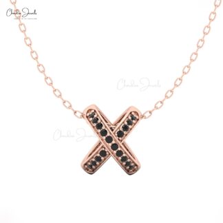 Rose Gold X Pendant Necklace with Black Diamonds