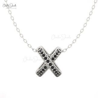 Rose Gold X Pendant Necklace with Black Diamonds